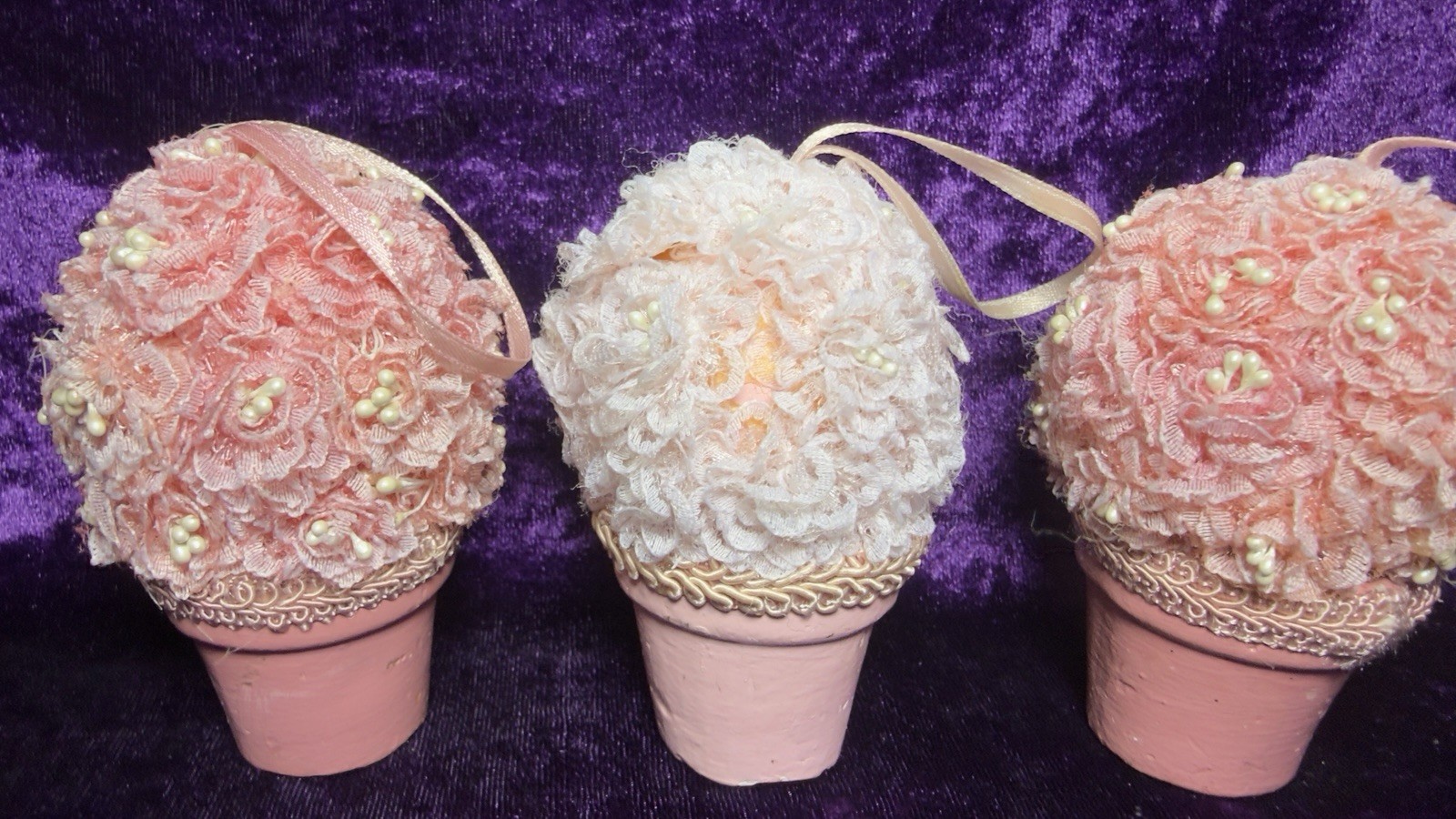 Victorian Ornaments Floral Bouquet Topiary Pink White Shabby Chic Rose Decor