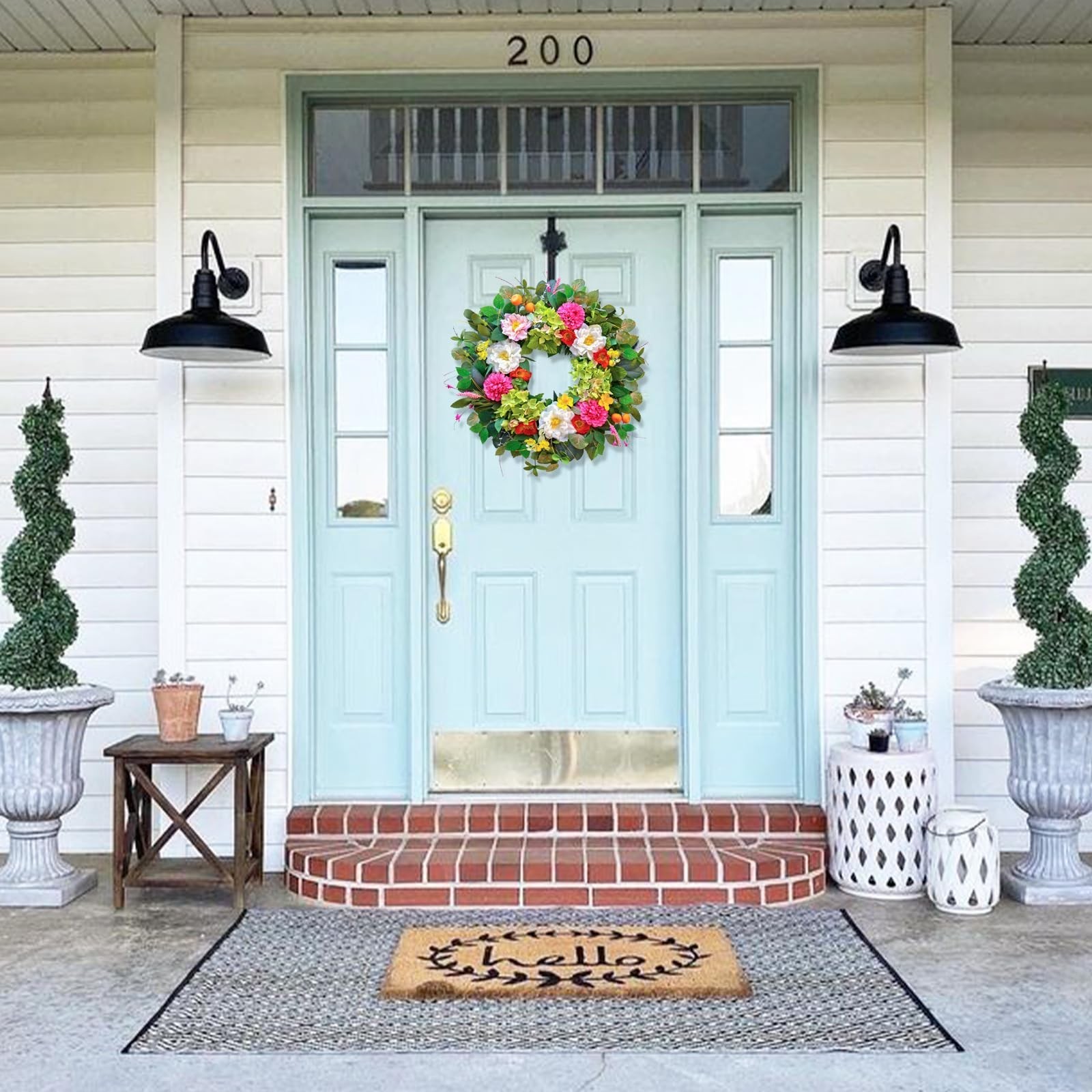 Vibrant 24″ Spring Wreath for Front Door – Peony, Hydrangea & Eucalyptus Decor