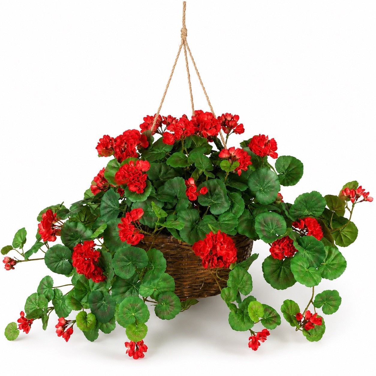 24″ Artificial Flowering Geranium Plant in Hanging Basket Home Decor
