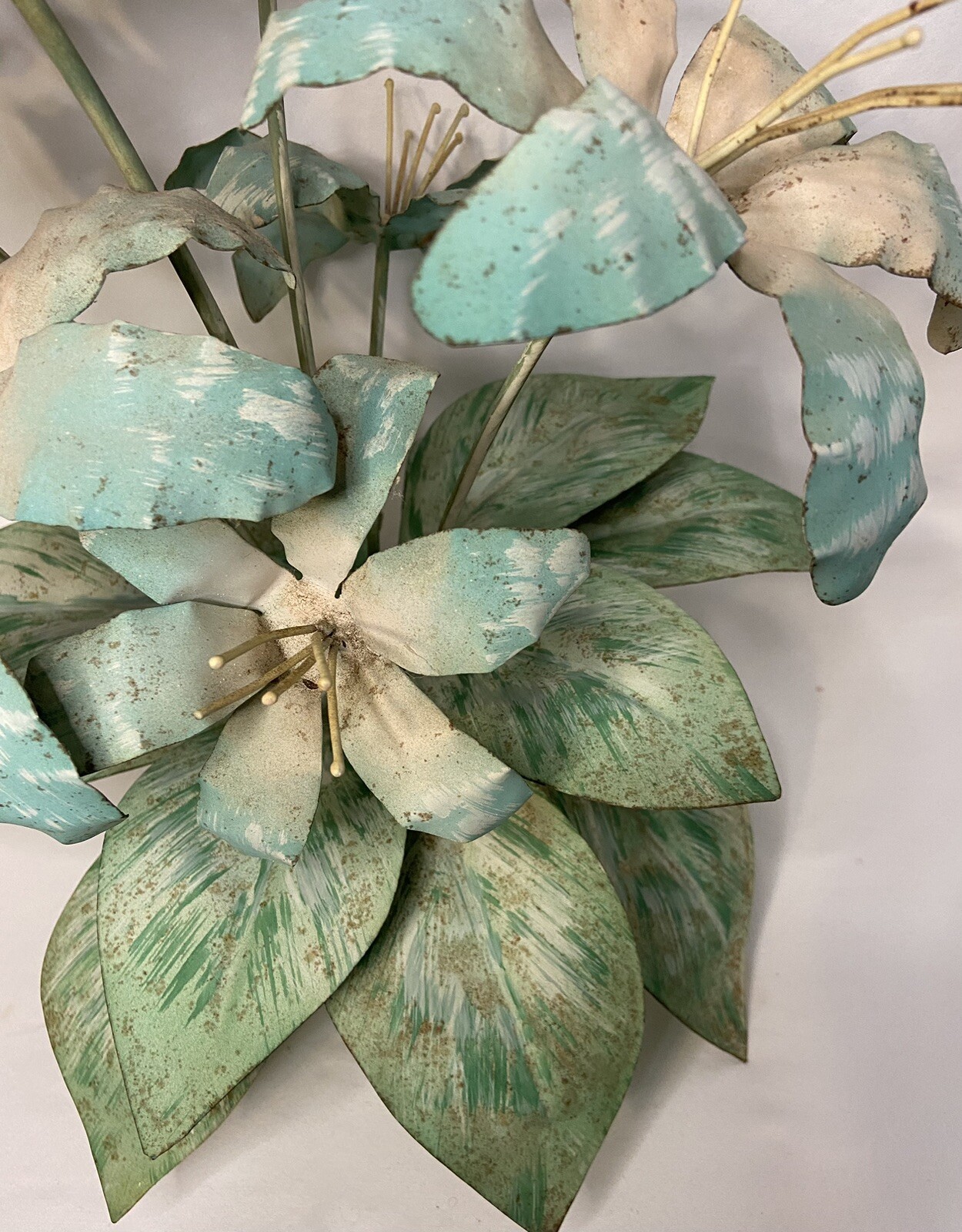 Vintage Metal Flower Arrangement 19” Tall Pink, Blue, Green **READ