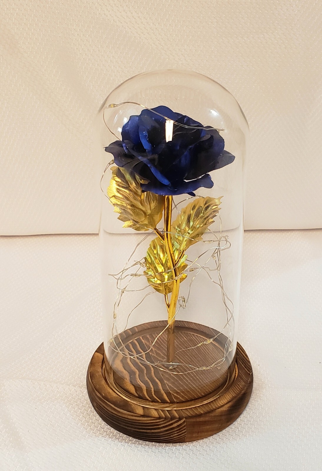 Dark Blue And Gold Forever Rose Led Glass Dome