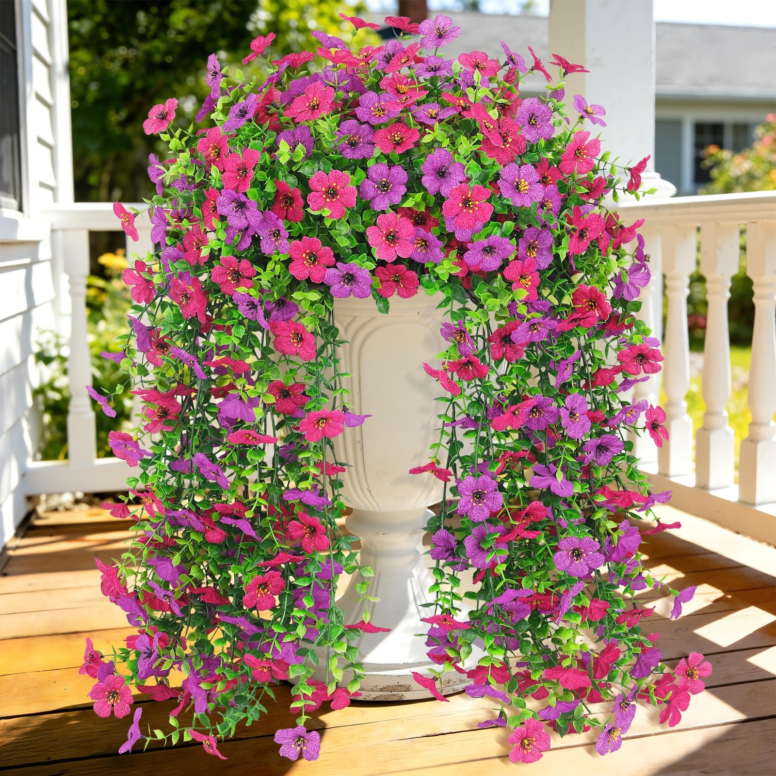 4 Pcs Artificial Hanging Flowers for Outdoor, Fake Silk Daisy Flowers Spring …