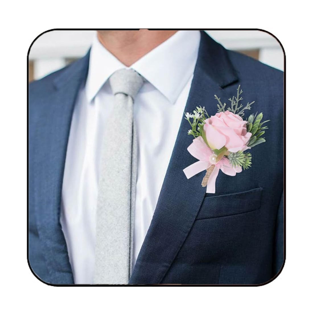 Wedding Rose Boutonniere Pink Groom Flower Men’s Boutineer Prom Suit