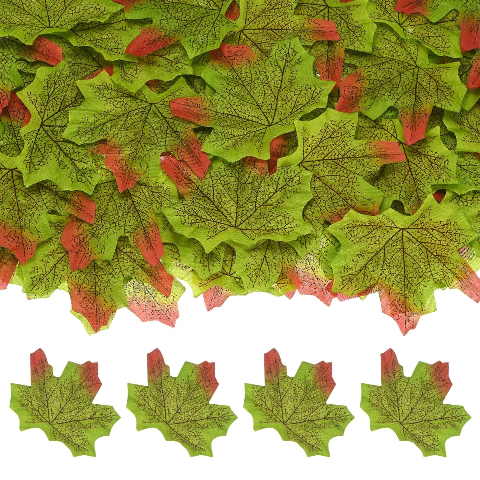 300 Pack Artificial Maple Leaves Fake Autumn Leaves Red Edge Green Decor