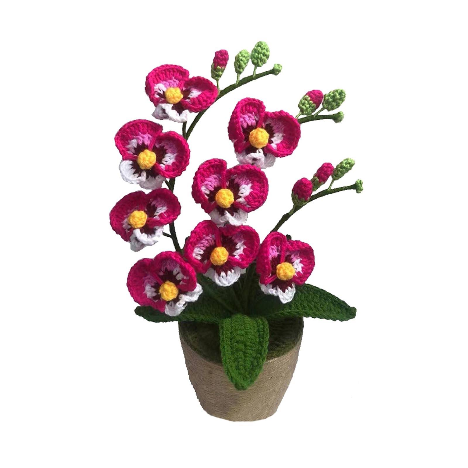 Crochet Moth Orchids Potted Plant, Handmade Knitted Artificial Butterfly Orch…