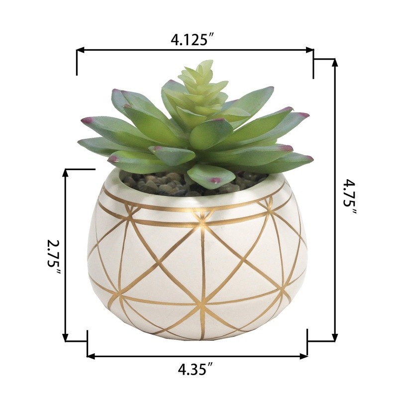 4 Inch Tabletop Artificial Succulent in Geometric Ceramic Pot Indoor Decor New