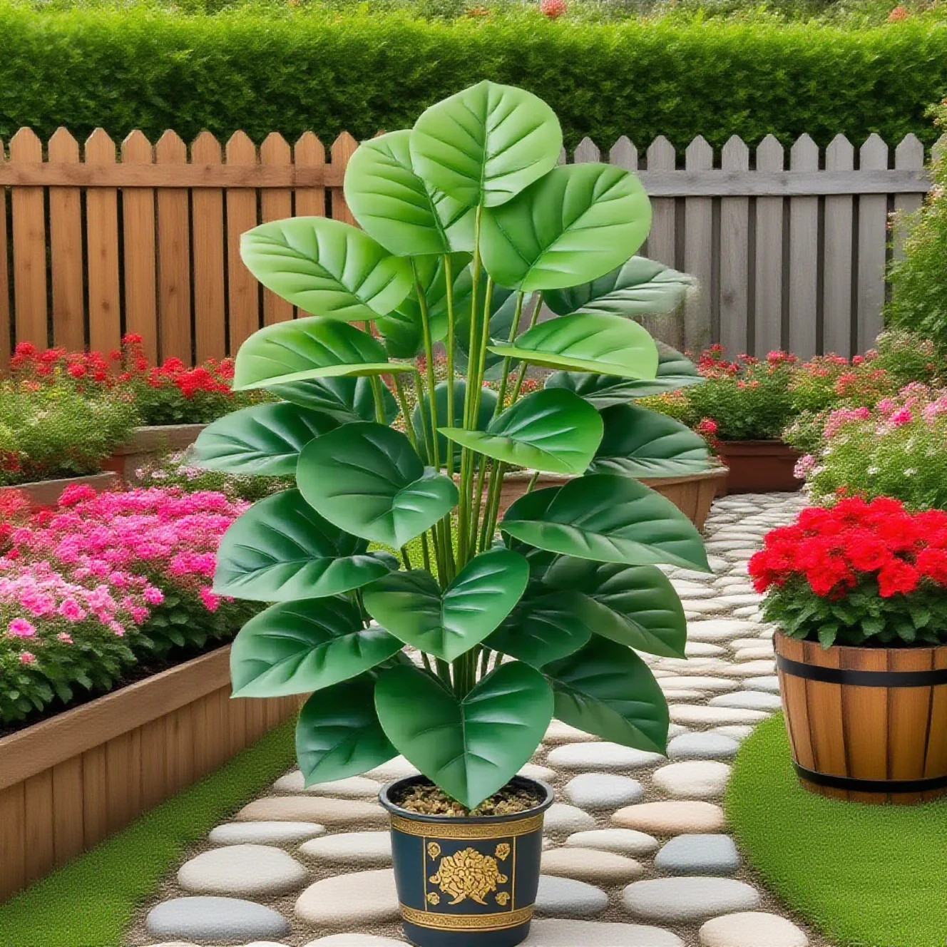 Large Artificial Pothos Plant With 24 Leaves Tall Faux Greenery In Pot Decor NEW