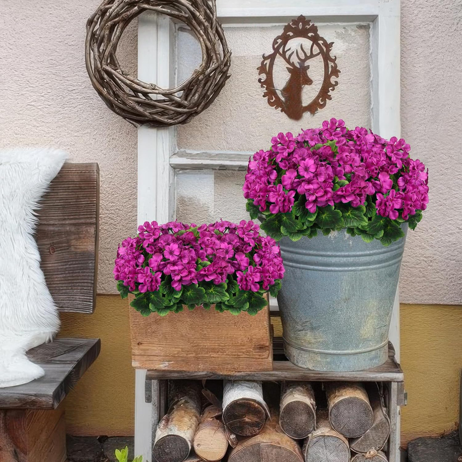 Artificial Geranium Flowers Fuchsia Silk Outdoor Patio Cemetery Garden