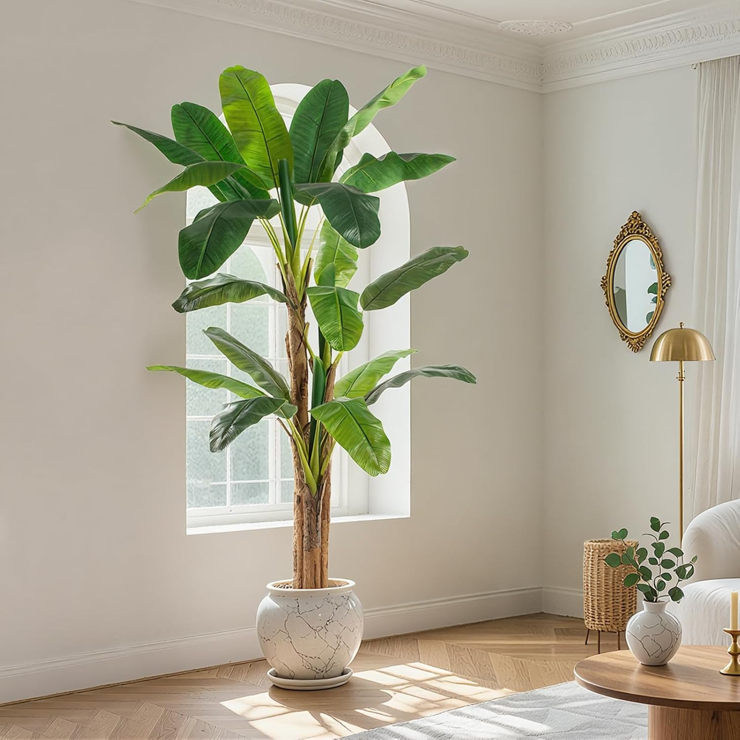 7Ft Extra Tall Artificial Banana Tree, Fake Banana Leaf Plant with 19 Faux Banan