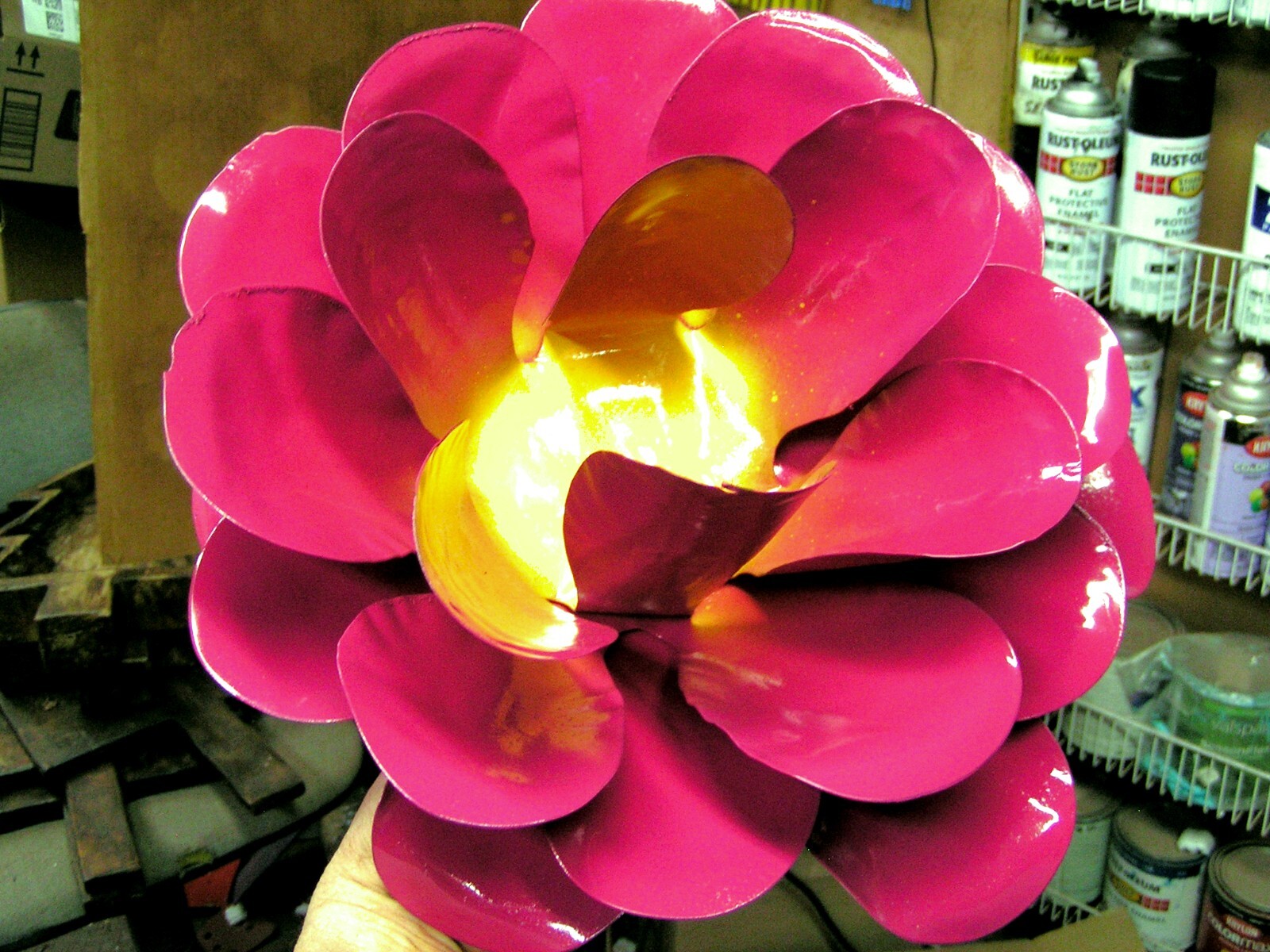LARGE metal Pink rose flower for accents, embellishments, crafting, art
