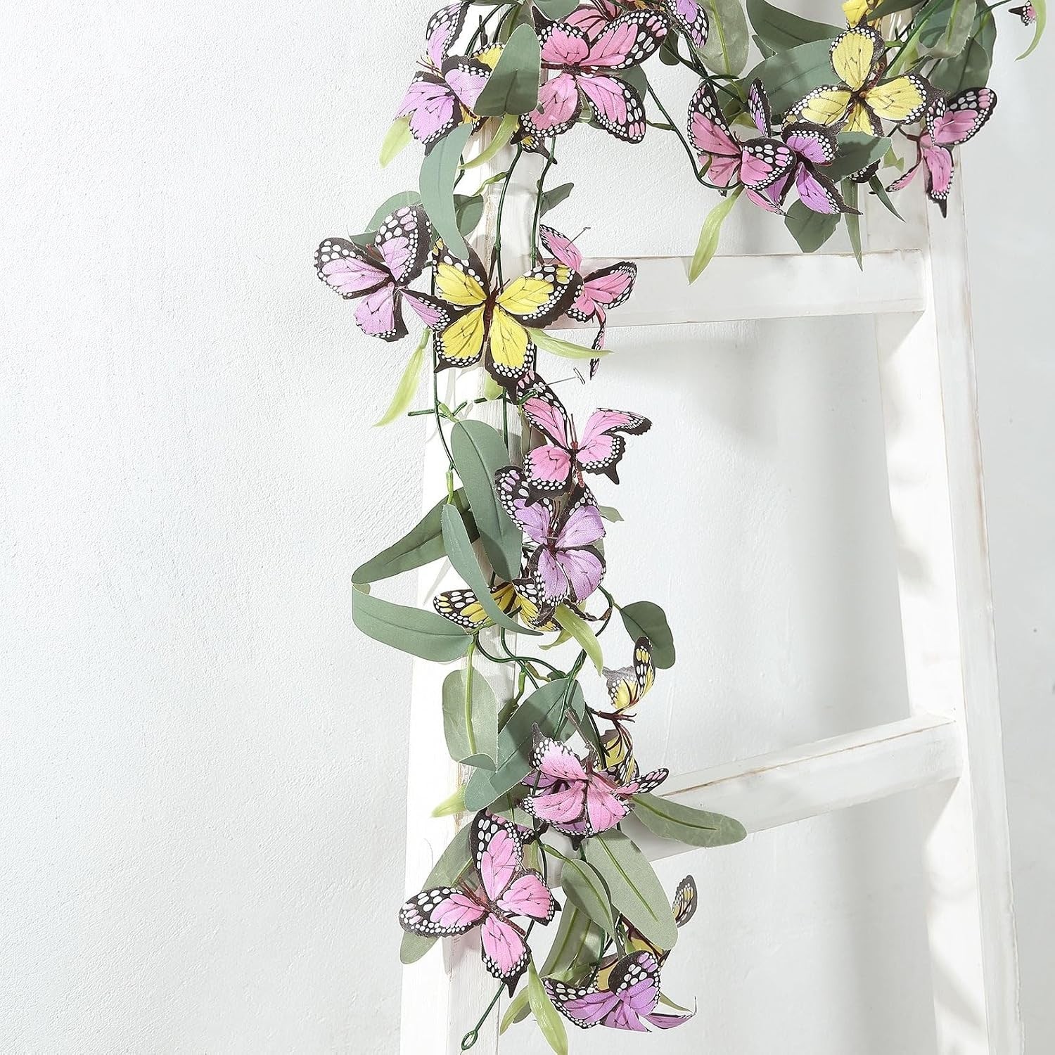 3 pcs Assorted Faux Butterfly Flower 6 ft Artificial Garlands Pink Yellow with W