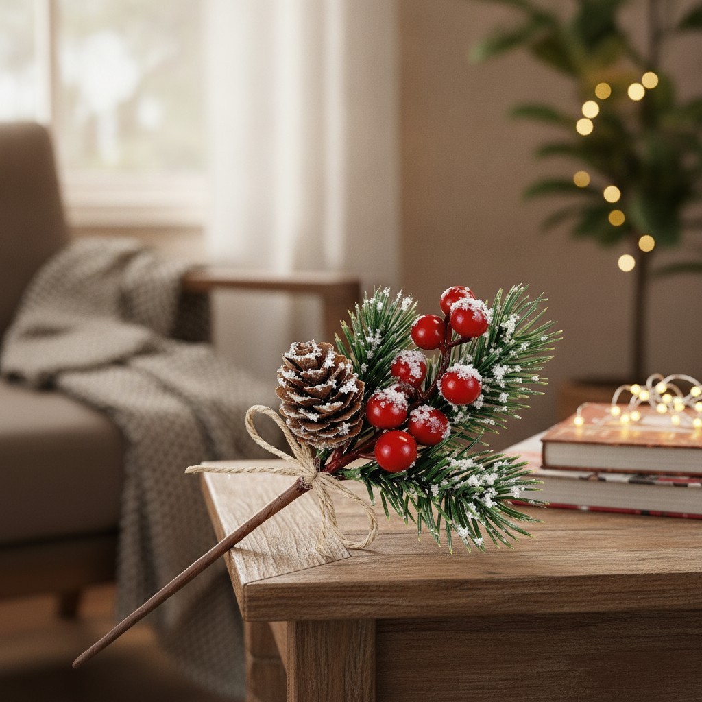 10 PCS Red Berry Holly Stems & Pine Cones – Elegant Christmas Picks for Décor