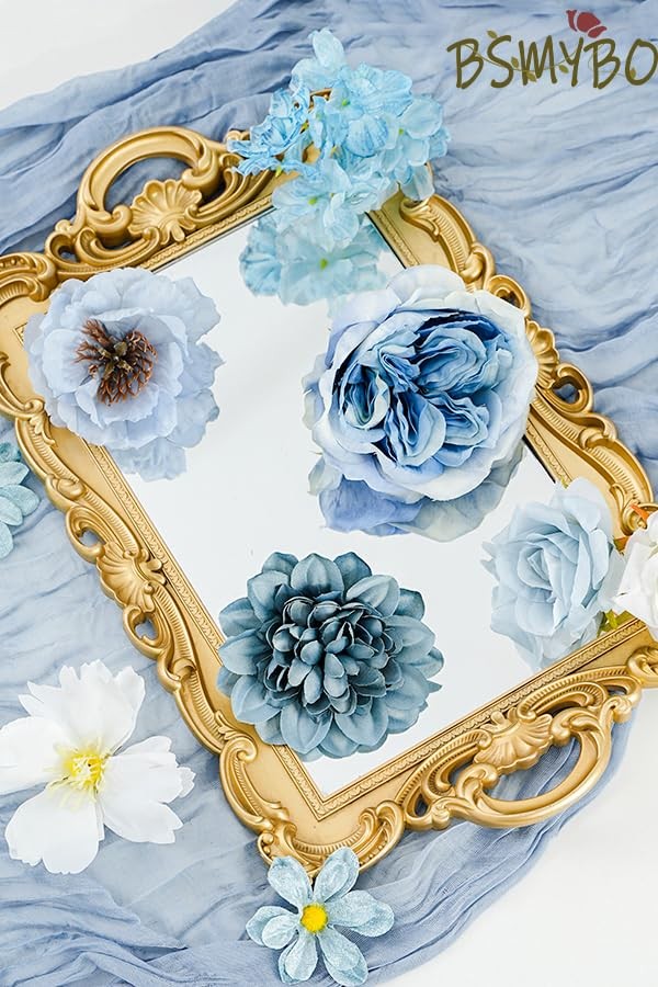Artificial Blue Flowers Combo Set Baby Blue Rose Flowers Bulk Mix Dusty Blue …