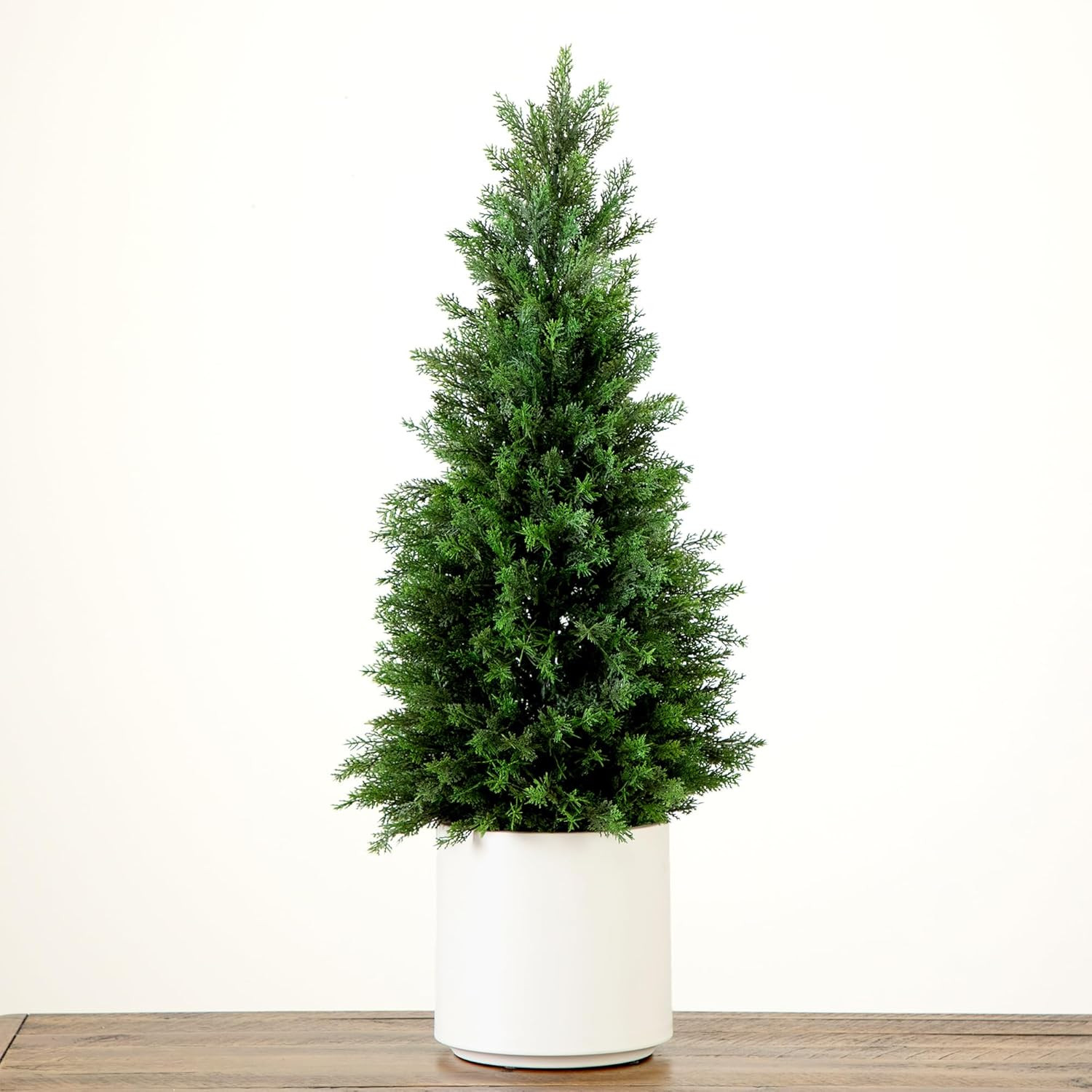 3FT UV Resistant Faux Cedar Tree in White Planter for Indoor/Outdoor Decor