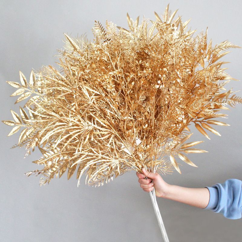 Golden Artificial Maple Eucalyptus Plant Leaves Branch Home Hotel Display Decor