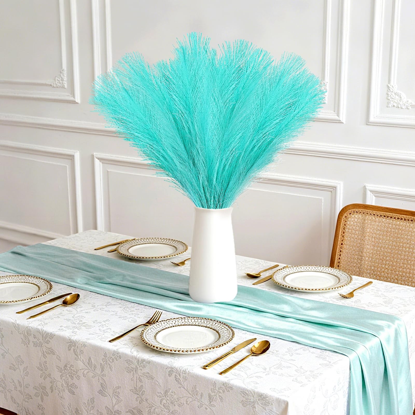Light Blue 21.6 Inch Short Artificial Faux Pampas Grass Branches Decor 50 PCS