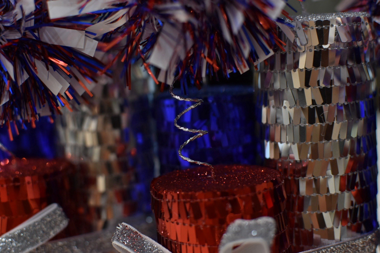 Set of Three Firecracker Centerpieces Red White and Blue Sequence USA Patriotic