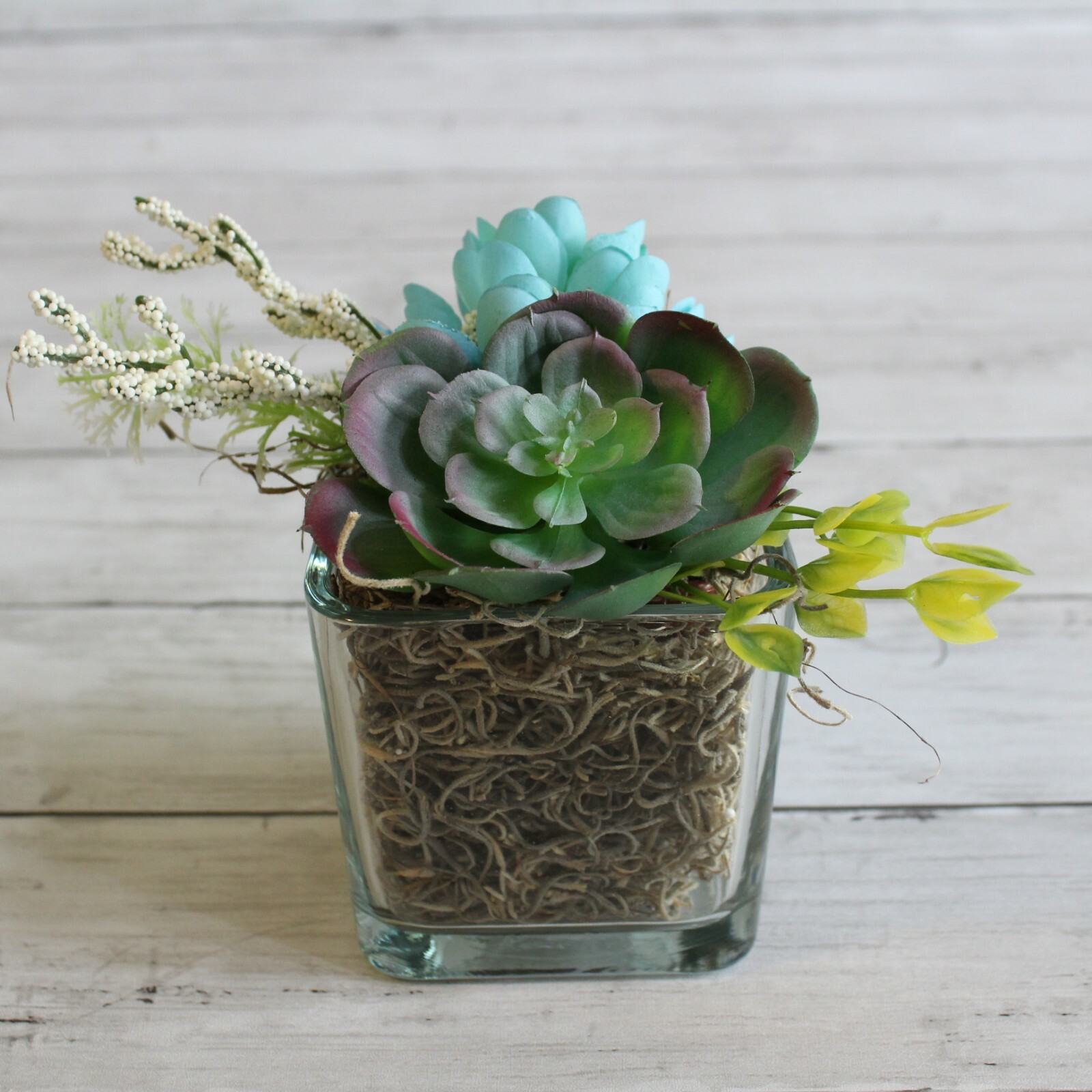 Succulent Planter Floral Arrangement Decor Artificial Glass Vase Centerpiece