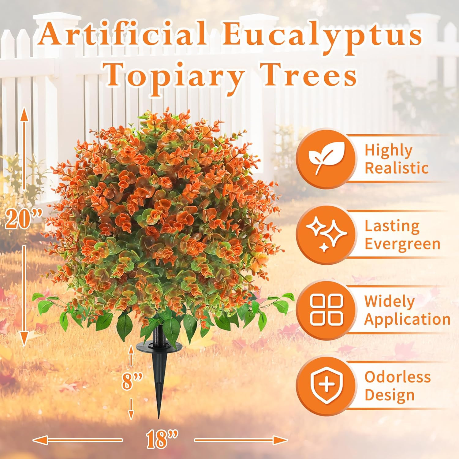 28″ Eucalyptus Fall Flower Bush with Stakes – Autumn Décor for Garden & Porch