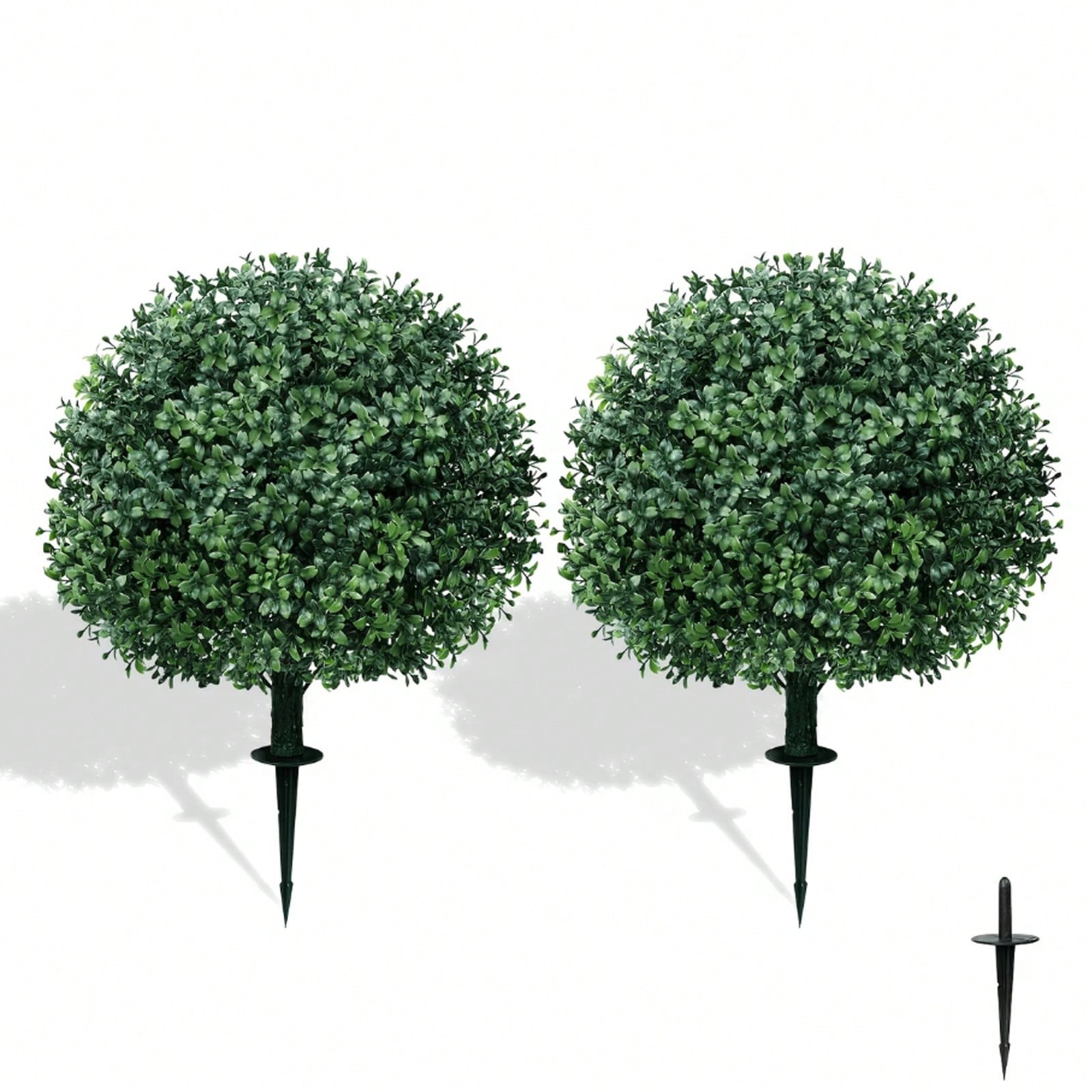 2 Pack Artificial Boxwood Topiary Ball UV Resistant Faux Shrubs Ground Stakes