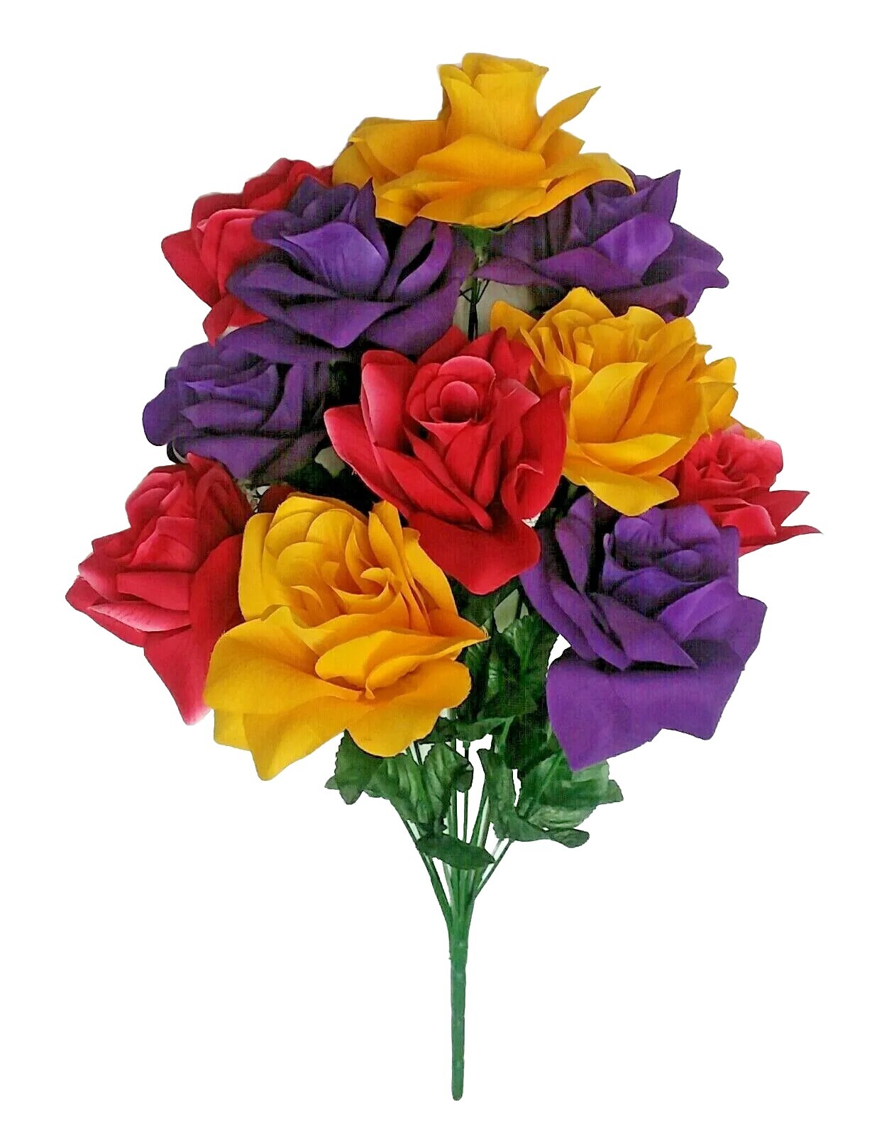 Yellow, Purple & Beauty Microfiber 4″ Rose 20″ Multicolored Bush Silk Flower USA