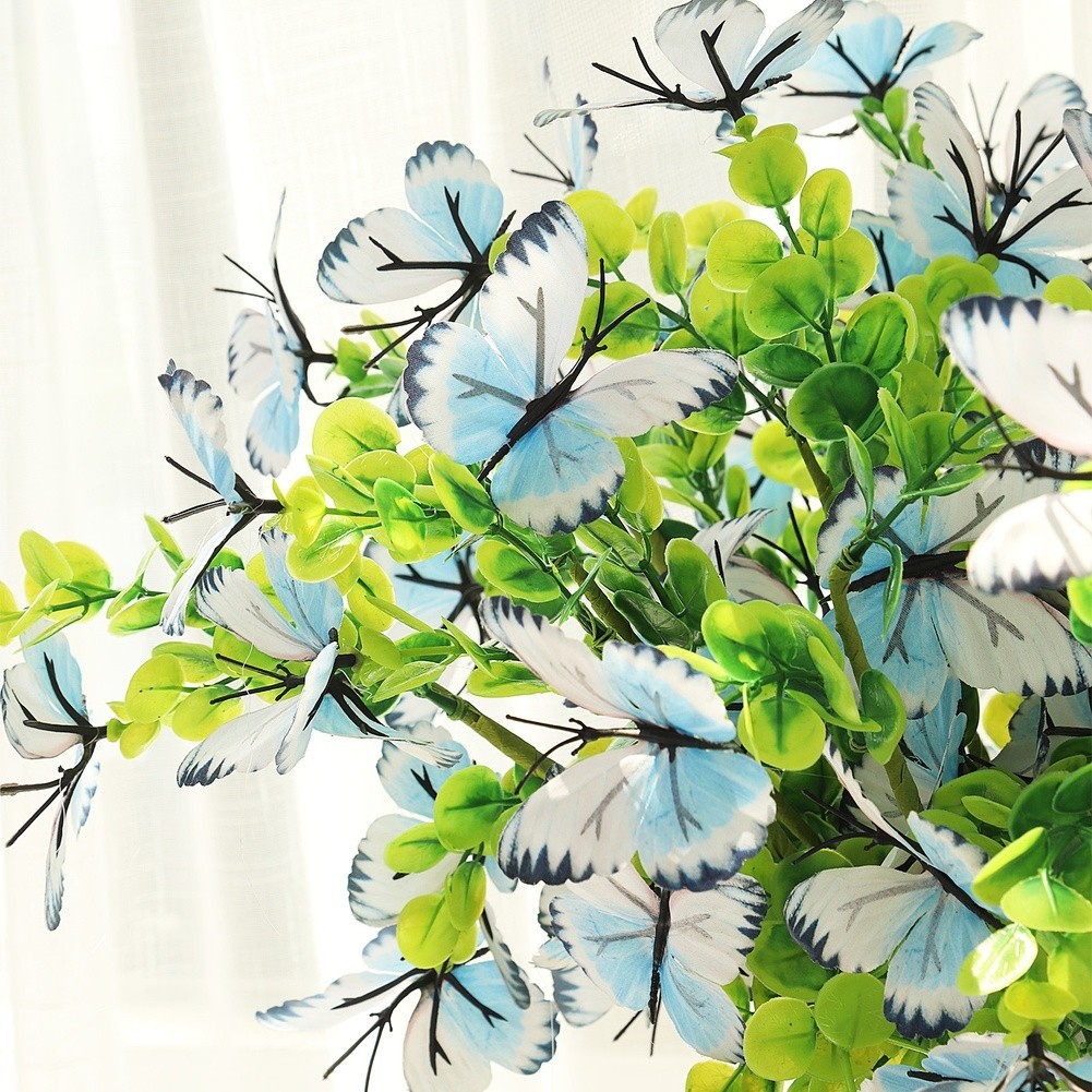 Eucalyptus Style Artificial Flower Branch with Butterflies 56cm Height