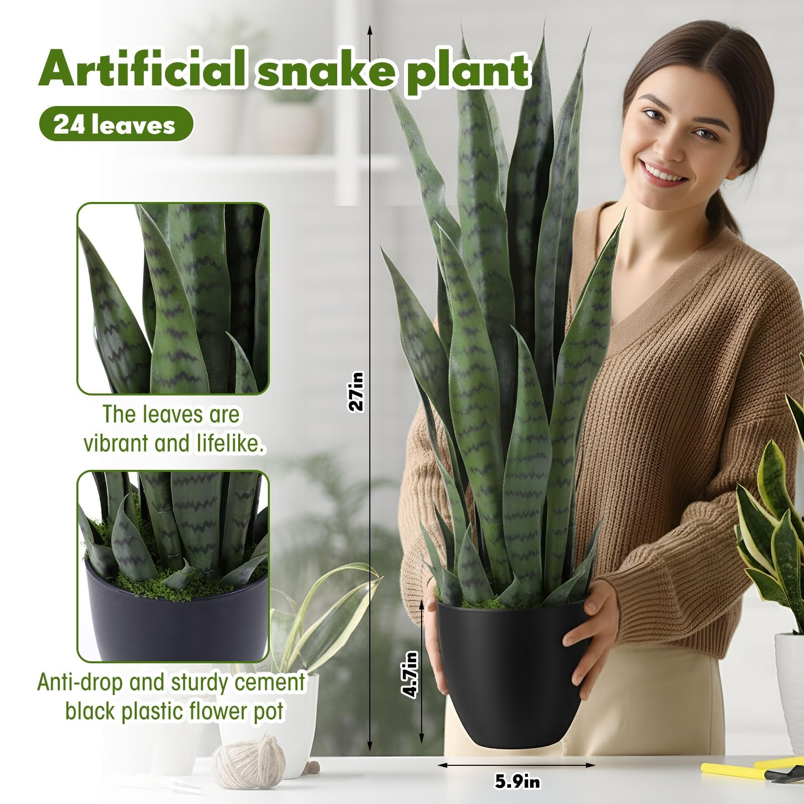 Giegxin Artificial Snake Plant 28″ Faux Sansevieria Plants Indoor Outdoor wit…
