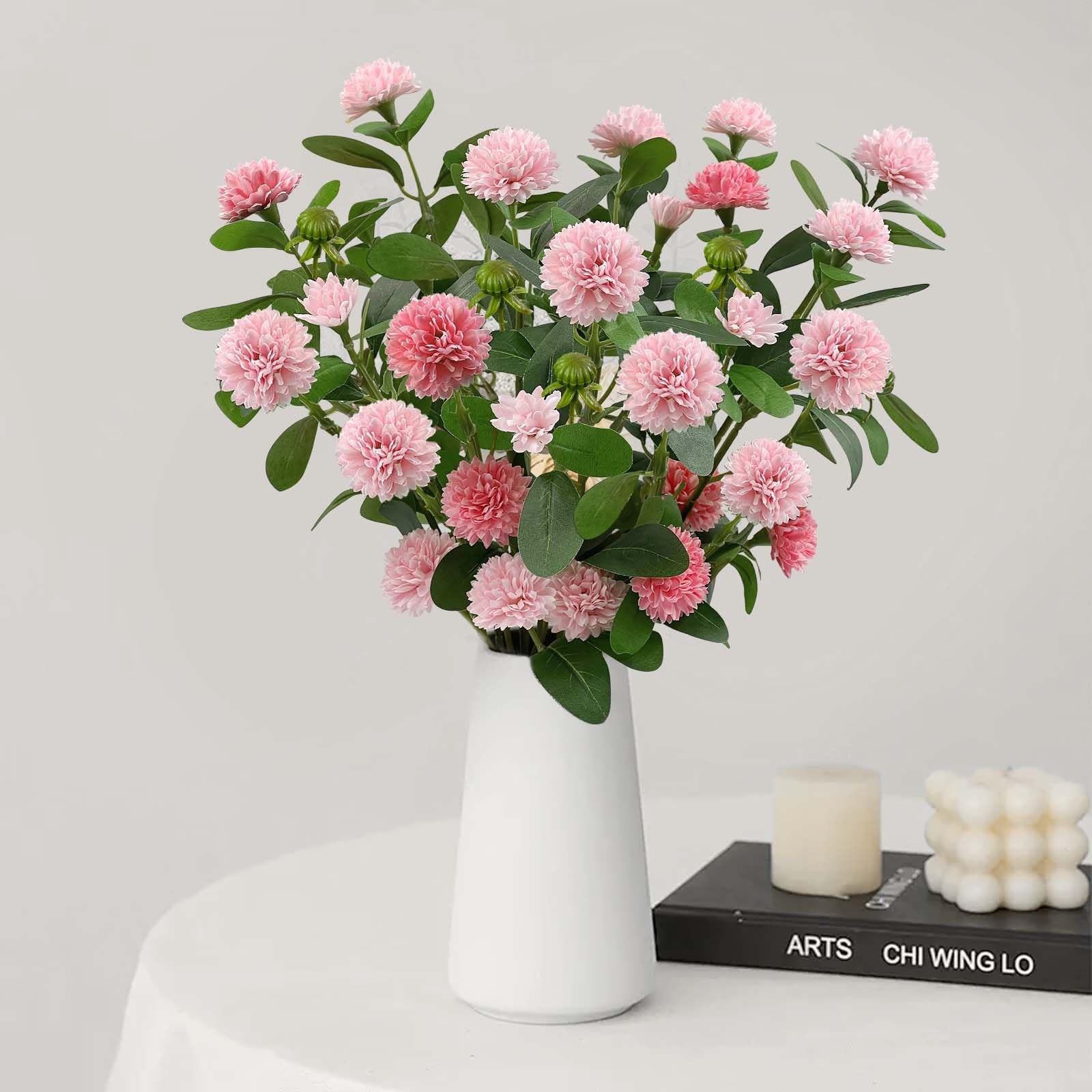 2 PCS 17.7 Inch Pink Artificial Chrysanthemum Mini Mums Faux Flowers