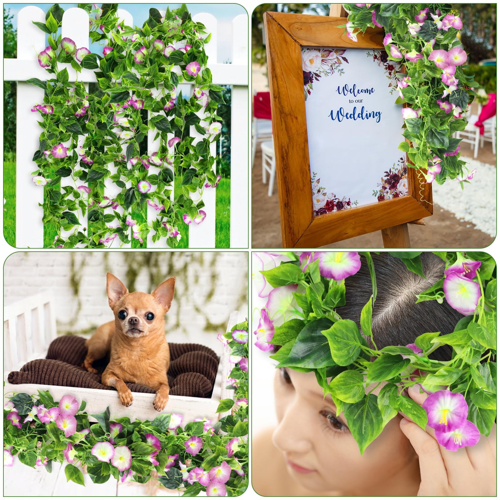 Artificial Morning Glory Flower Vines, 2pcs 15Feet Hanging Plants Silk Garlan…