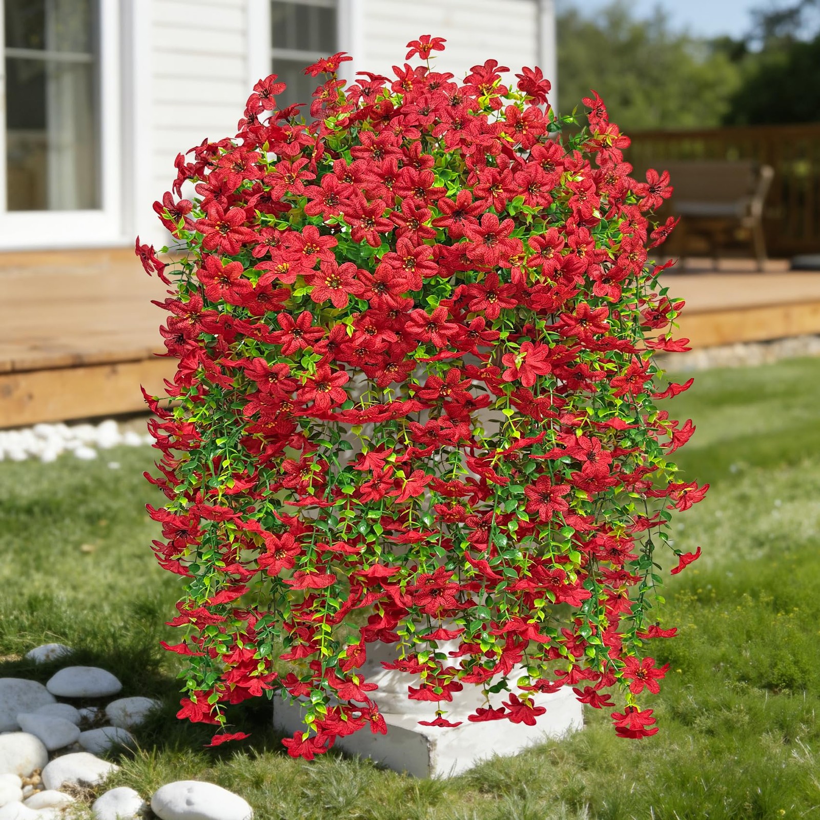 4 Pcs Artificial Hanging Flowers for Outdoors, Realistic Faux Silk Flowers UV…