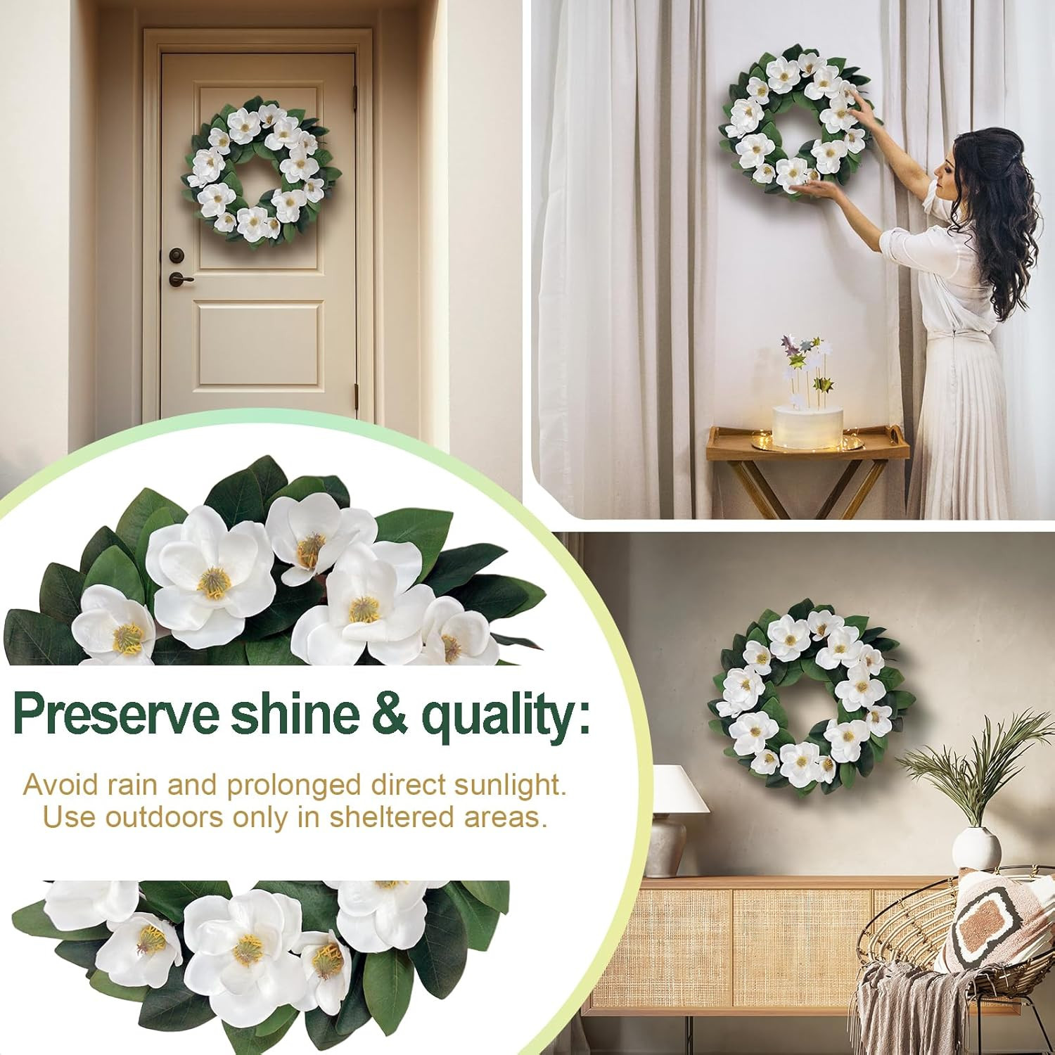 24″ Faux Magnolia Wreath for Year-Round Home Decor – Front Door & Wall Accent