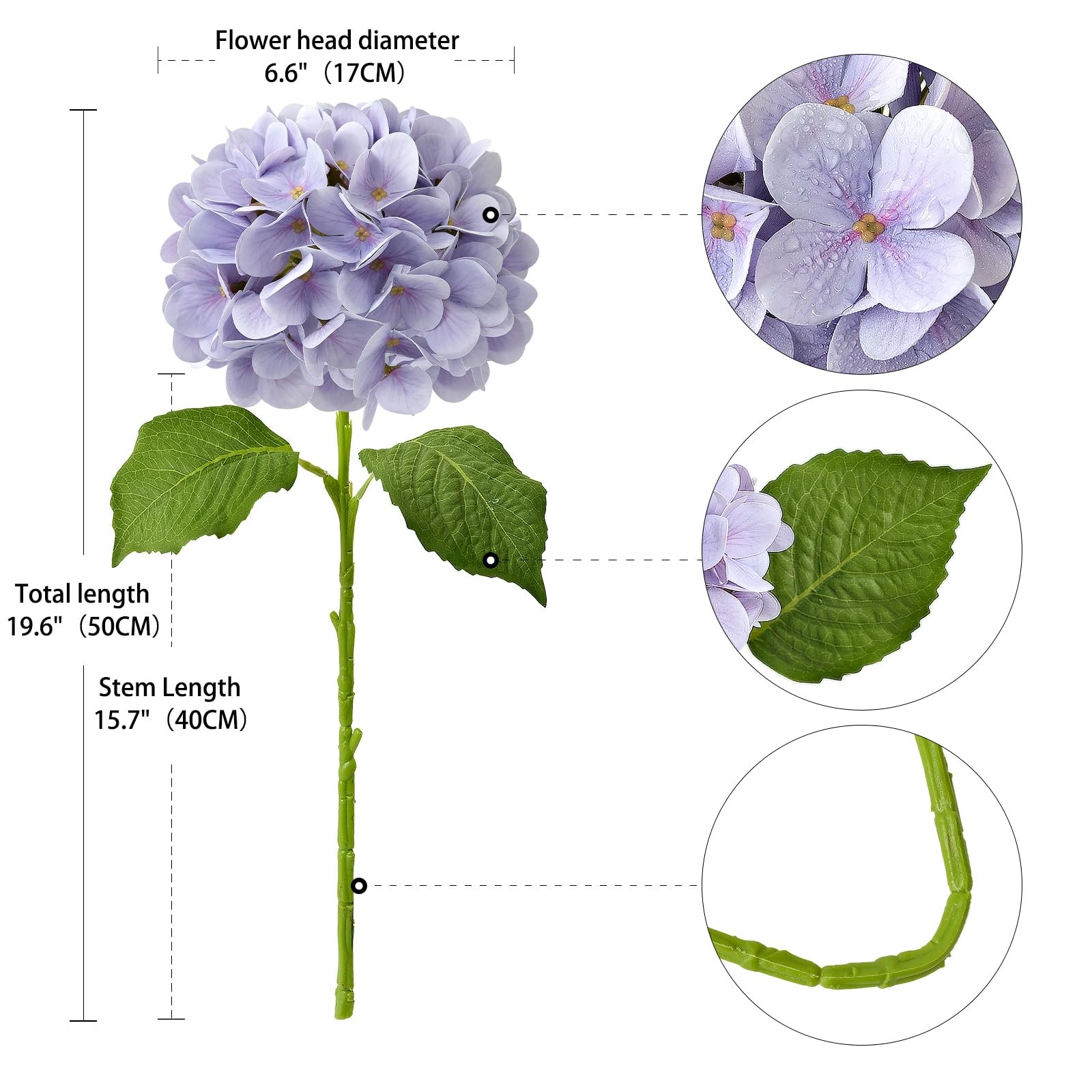 Pale Purple Hydrangea Artificial Flowers 19.6″ 4pcs Fake Real Touch Large Faux H