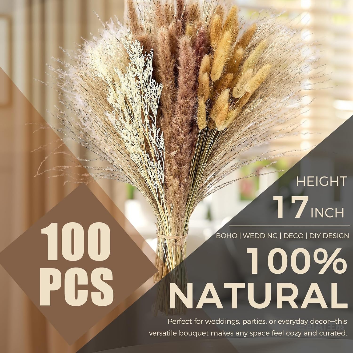 Dried Pampas Grass Bouquet Boho Decor Wedding Centerpiece Fall Vase