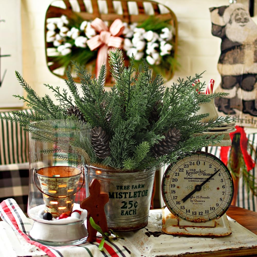 Real Touch Norfolk Pine Branches, 6 Styles Xmas Greenery For Home Decor, Green
