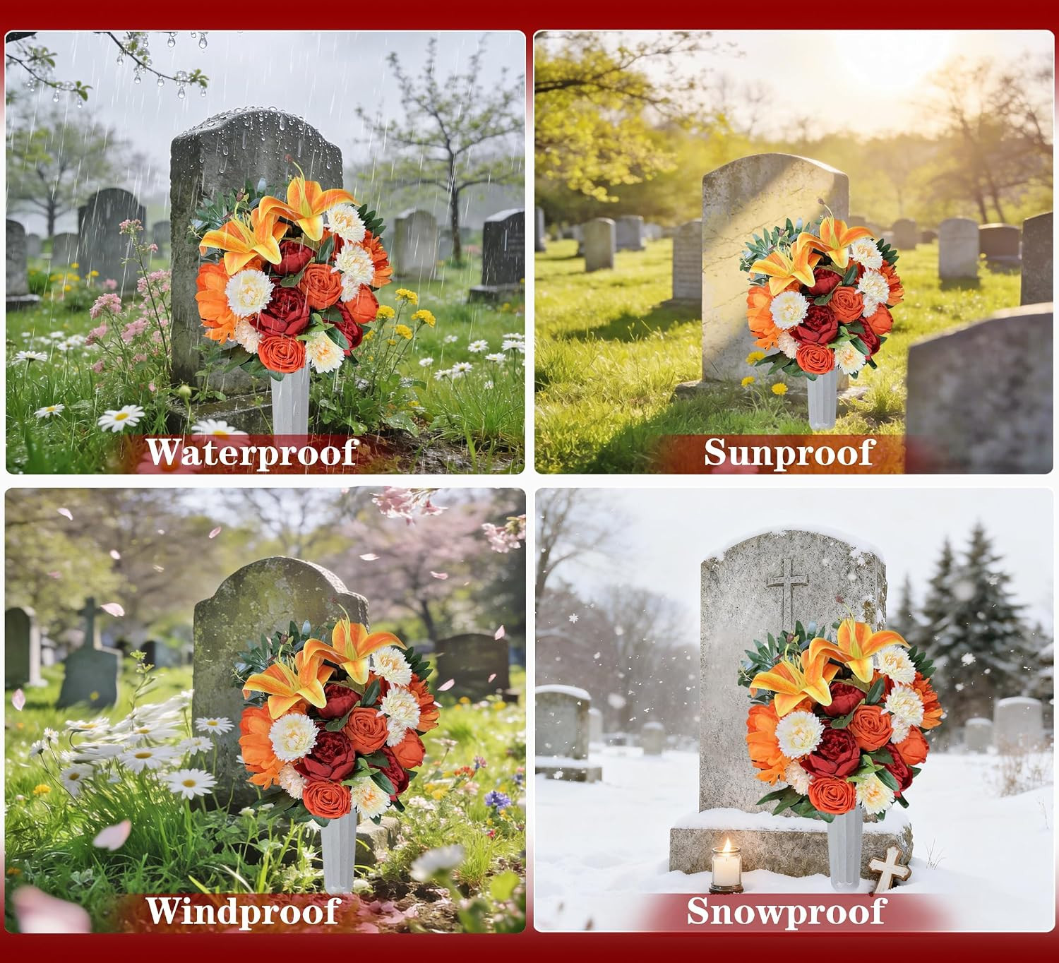 Elegant Artificial Cemetery Flower Arrangement with Vase for Headstone