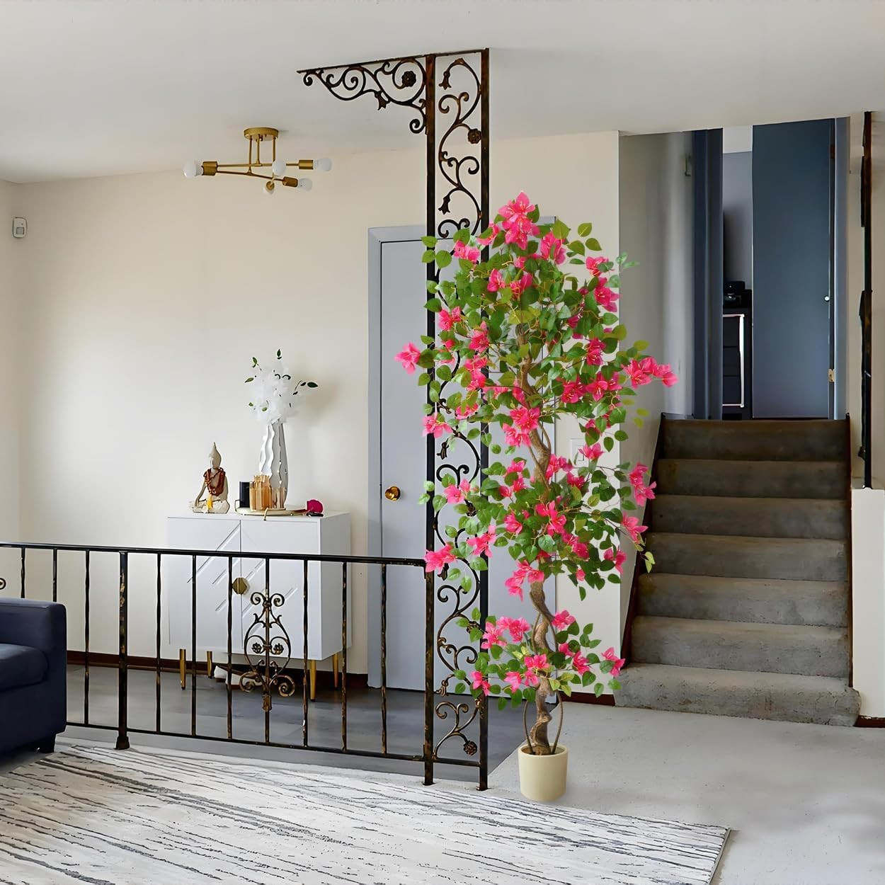6Ft Artificial Bougainvillea Tree, Fake Bougainvillea Pink Flower Silk Plant in
