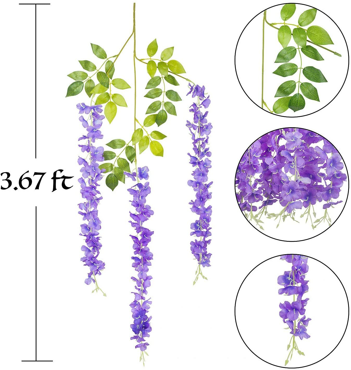 12× Purple 3.6Ft Artificial Wisteria Hanging Garland Flower Garden Wedding Decor