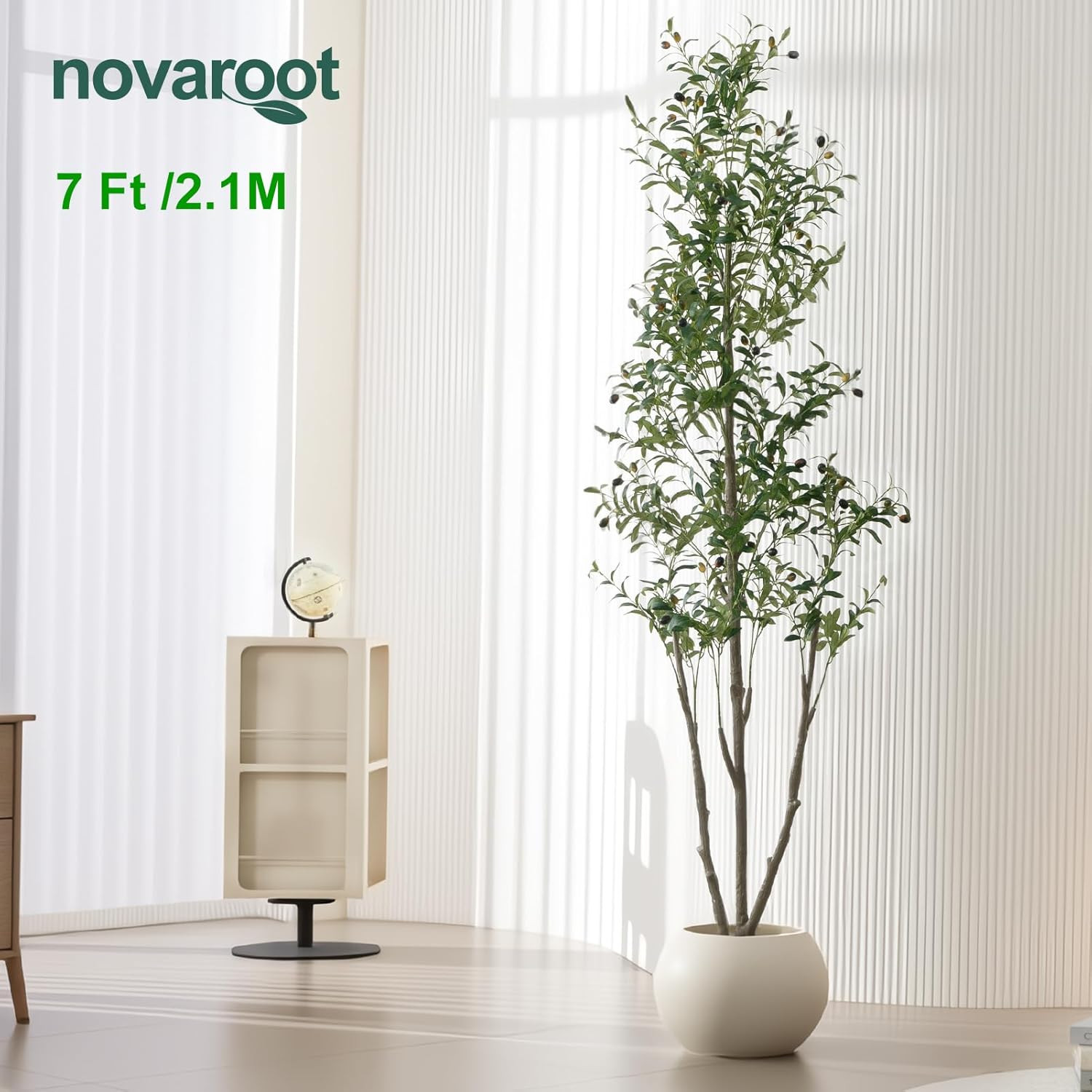 7FT Tall Faux Olive Tree with Natural Trunk & Planter for Home Decor