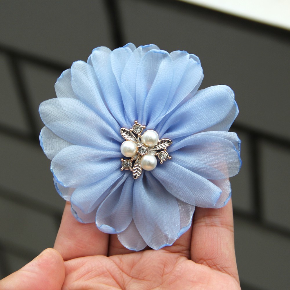 9cm Pearl Mesh Gauze Artificial Chiffon Flower Patch Applique Fabric Wedding