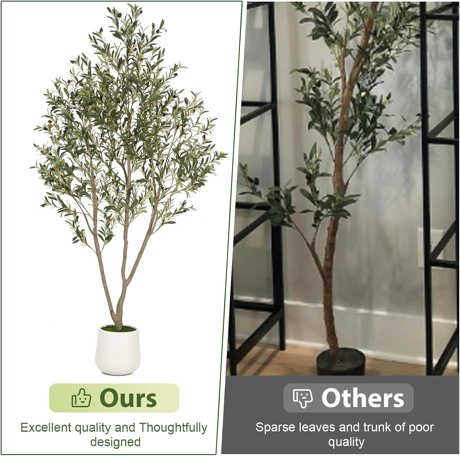 Olive Trees Artificial Indoor 7FT Tall Faux Olive Tree W/ White Tall Planter