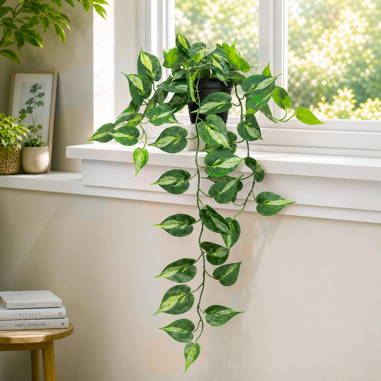 Realistic Indoor Hanging Pothos Ivy Vine Faux Greenery Plant With Pot 1 PCS