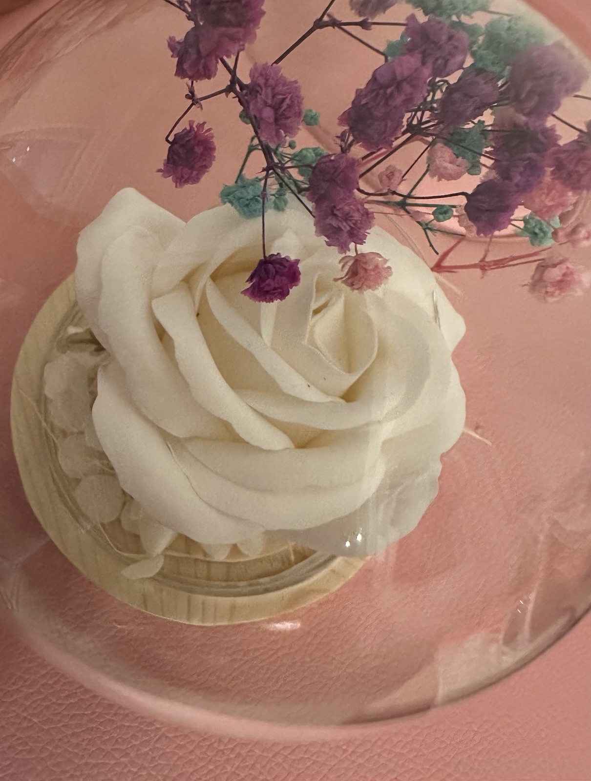 Artificial Rose Floral Arrangement Glass Dome, White Purple Pink Blue Flowers