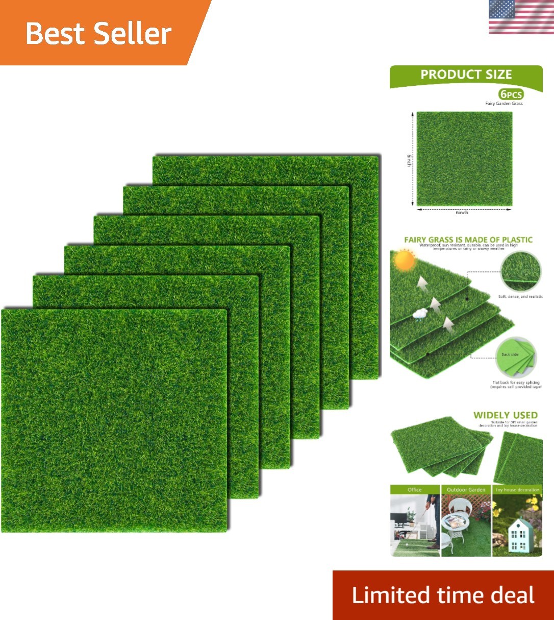 Waterproof 6×6 Inches Artificial Craft Grass – Perfect for Fairy Gardens & DIY