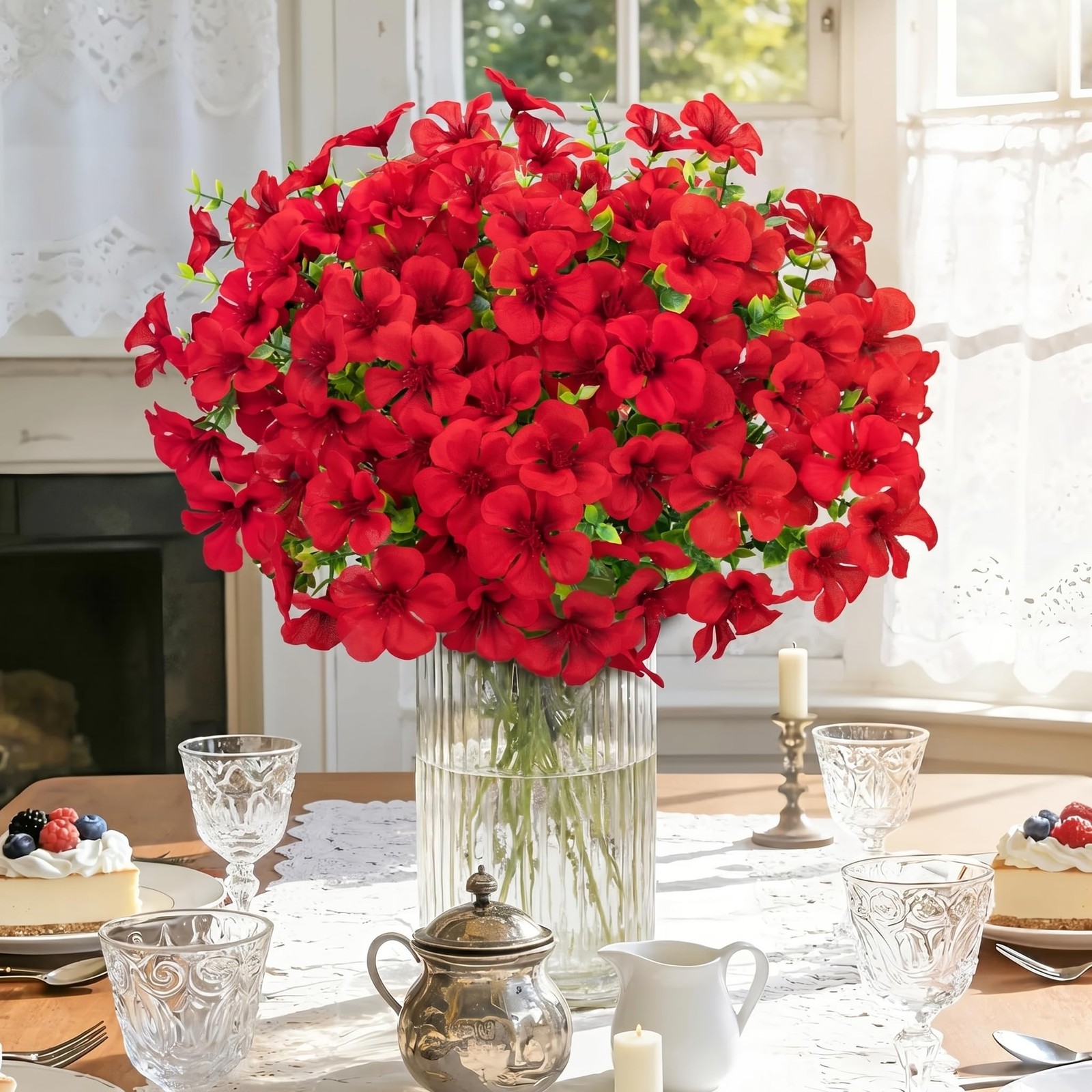 12 Pcs Artificial Geranium Flowers for Outdoors, Silk Fake Flowers with Eucal…