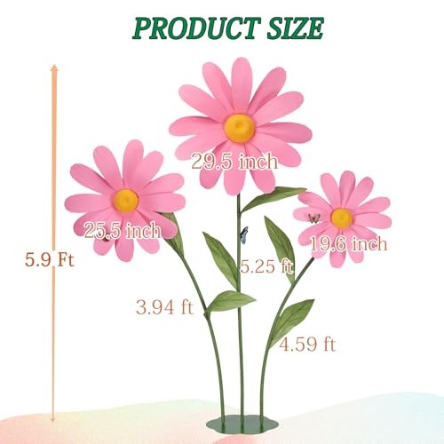 Giant Daisy Flowers Artificial 5.9 Ft Large Fake Daisies Spring Wild Pink