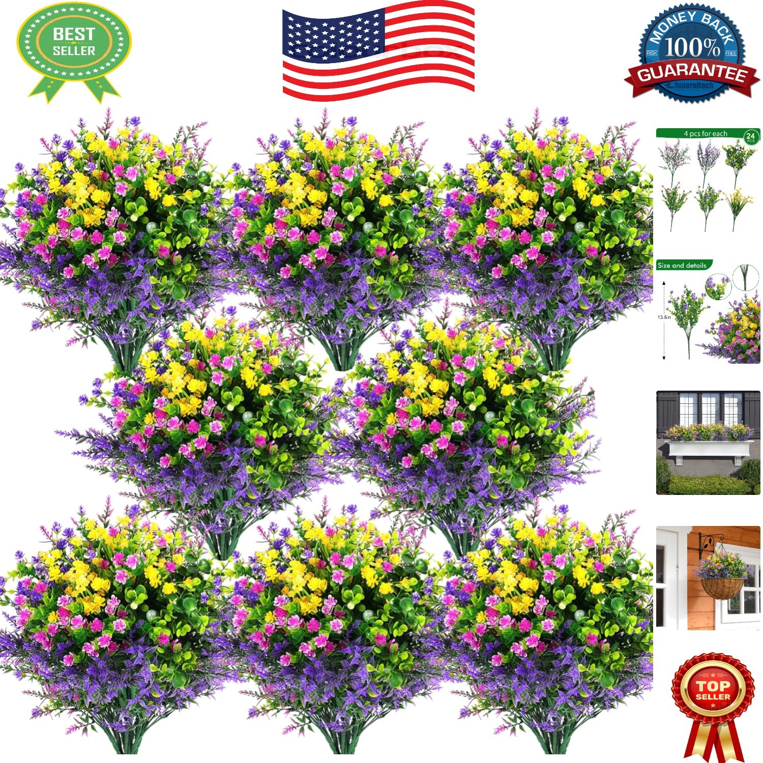 Artificial Flower Bulk – 24 Fuchsia & Purple Faux Plants for Home & Weddings