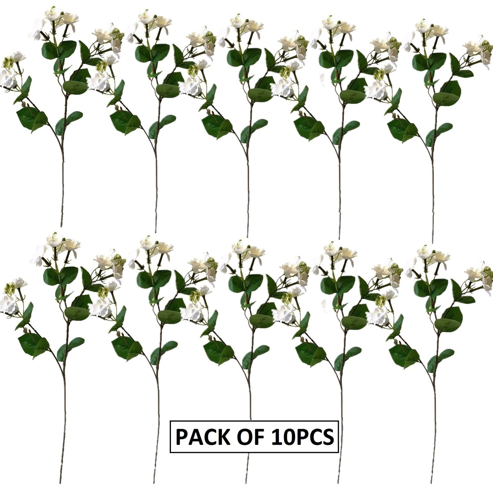 10Pack Artificial Jasmine Flowers Silk White Gardenia Wildflowers Spray for H…