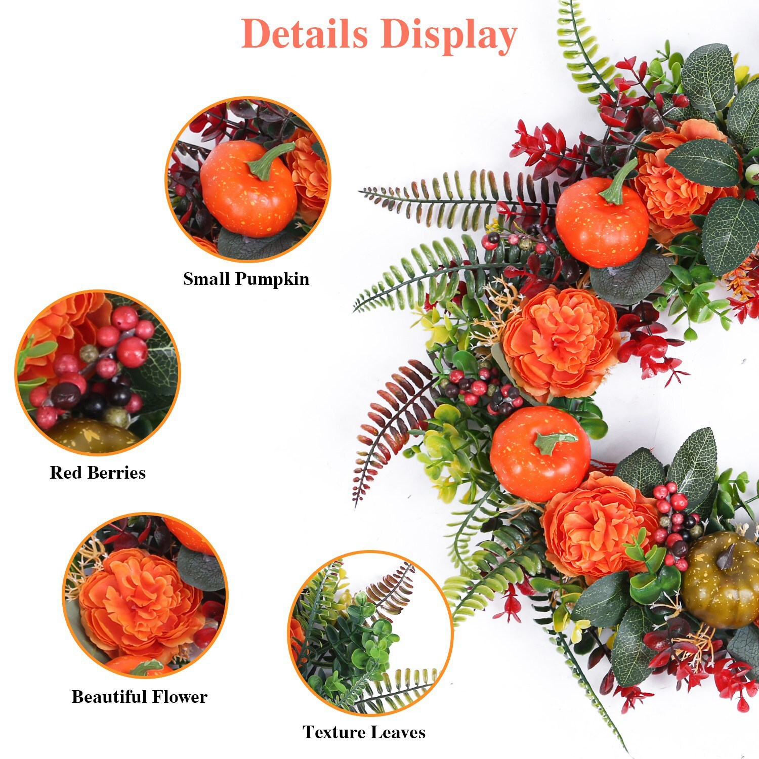 2Pack Pumpkin Wreath Artificial Berries Flowers Autumn Doors Wreath Thanksgiving
