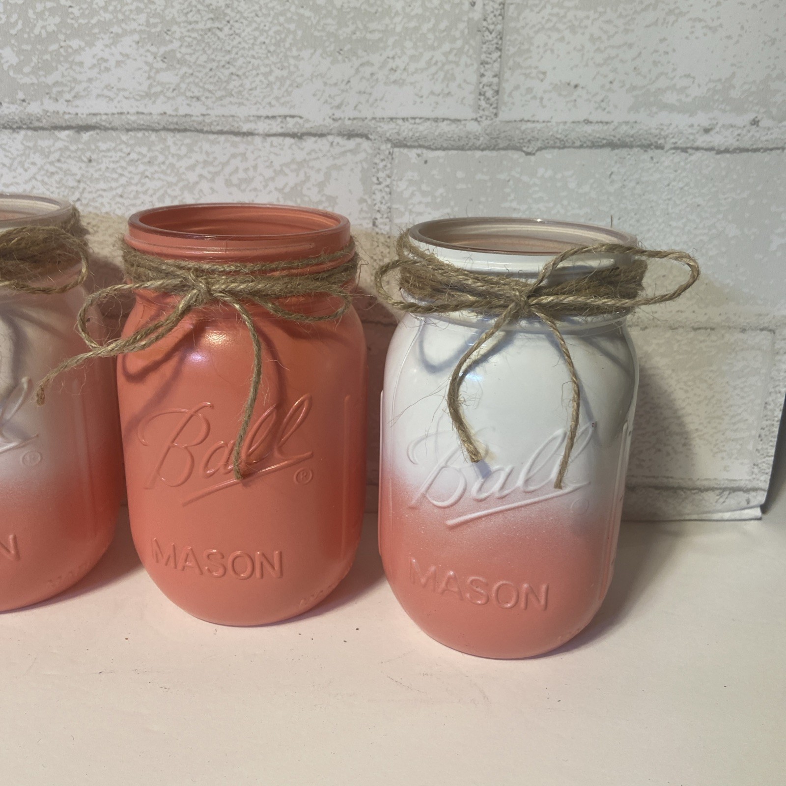 Vintage Coral and White Mason Jar Set of 4
