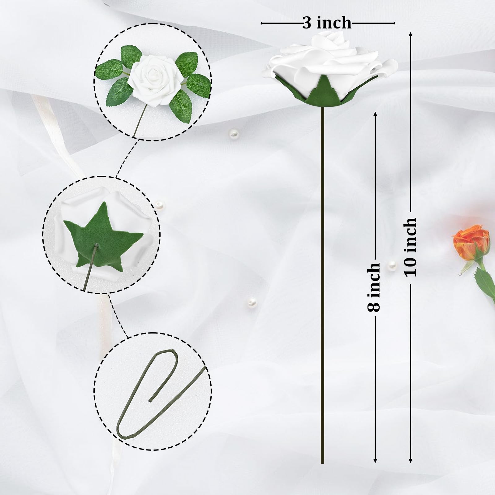 9 Pcs Artificial Flowers Fake Rose with Stems – White Real Touch Foam Roses f…
